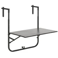 Outsunny Mesa Colgante Para Balcón Mesa De Pared De Acero Con Altura Ajustable En 4 Posiciones Carga Máx. 15 Kg Para Terraza Jardín 60x60,5x56-71 Cm Negro