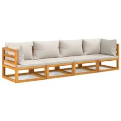 Set Muebles De Jardín 4 Pzas Madera Maciza Y Cojines Gris Claro VidaXL
