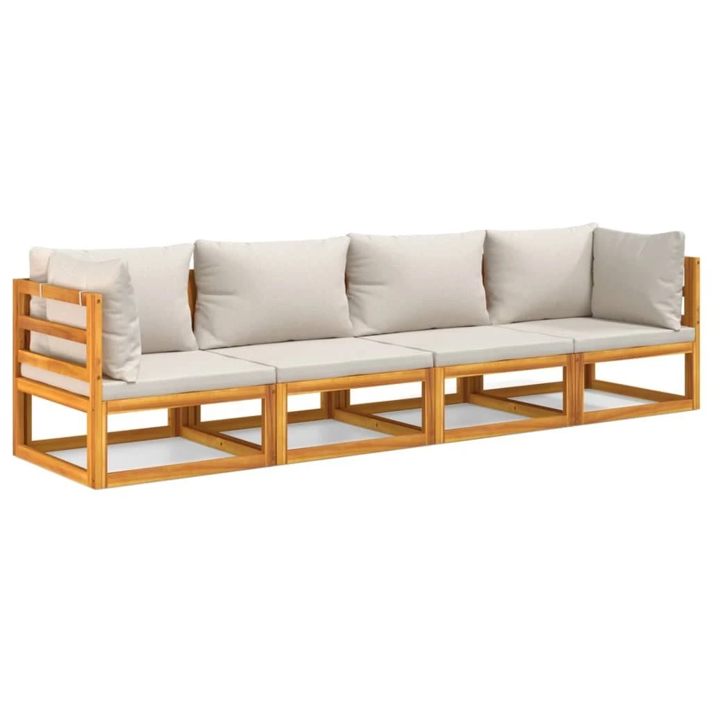 Set Muebles De Jardín 4 Pzas Madera Maciza Y Cojines Gris Claro VidaXL