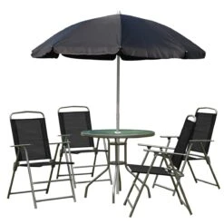 Outsunny Conjunto De Muebles Para Jardín Con 4 Sillas 1 Mesa Y 1 Parasol Texteline Aluminio Y Poliéster Negro