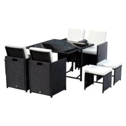 Outsunny Conjunto De Muebles De Jardín Comedor 9 Piezas De Ratán Apilables Con Cojines Para Terraza 1 Mesa 4 Sillas Y 4 Taburetes De Exterior Elegante Negro -Jardin Decoración Shop 6d551d43491e706d2f9020c829672a67eaab6b2f a4fdcf646ac040e0b4cfac53d73965ca