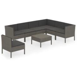 Set De Muebles De Jardín 8 Pzas Y Cojines Ratán Sintético Gris VidaXL