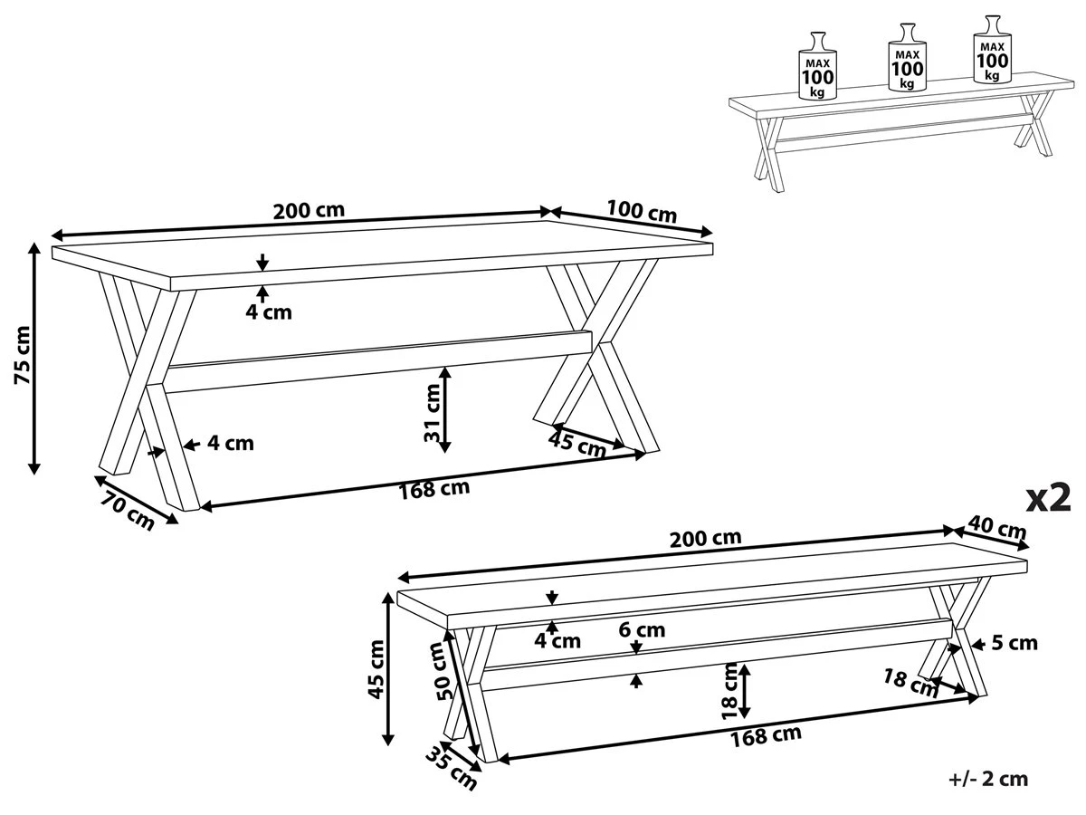 Conjunto De Mesa Con 2 Bancos, Blanco/madera Clara OLBIA 3 Conjunto De Mesa Con 2 Bancos, Blanco/madera Clara OLBIA - Imagen 3