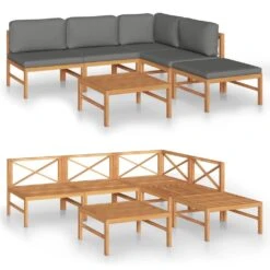 Set De Muebles De Jardín 6 Pzas Madera De Teca Y Cojines Gris VidaXL