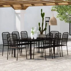 Juego De Comedor De Jardín 9 Piezas Negro VidaXL