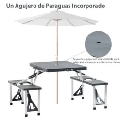 Outsunny Mesa Maleta De Camping Plegable Portátil 4 Asientos Y Agujero Sombrilla Estructura Aluminio Playa Picnic 136x84,5x66 Cm (Gris) -Jardin Decoración Shop 766668dffd9b3e0e96c053f100b3f21e2b263ea0 5527c15cec754653b1b5182eafccd34e