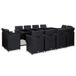 Set Comedor De Jardín 13 Piezas Y Cojines Ratán Sintético Negro VidaXL