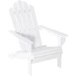 Outsunny Silla Adirondack De Madera Plegable Silla De Jardín Con Reposabrazos Y Respaldo Alto Para Terraza Balcón Exterior Carga Max. 113 Kg 73x73x92 Cm Blanco