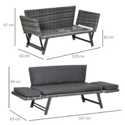 Outsunny Sofá De Ratán De 2 Plazas Convertible En Cama Individual Con Reposabrazos Abatibles Y Cojines Acolchados Jardín Patio Terraza 129x63x67 Cm Gris -Jardin Decoración Shop 7a2570d5981d616868787eb68586ae5d234b629d 7bc7d3f8dd2e444f8f1f30b5af43d2a4