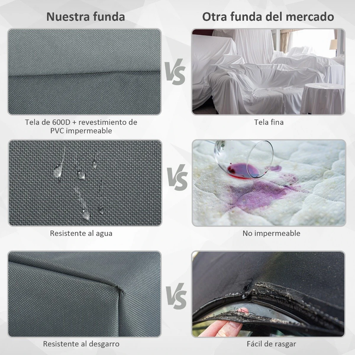 Outsunny Funda Protectora Para Muebles De Jardín Tela Oxford 600D Impermeable Cubierta De Muebles De Mesas Sillas Sofás Exterior Con Cordón Y Hebilla 190,5x72x76 Cm Gris 7 Outsunny Funda Protectora Para Muebles De Jardín Tela Oxford 600D Impermeable Cubierta De Muebles De Mesas Sillas Sofás Exterior Con Cordón Y Hebilla 190,5x72x76 Cm Gris - Imagen 7