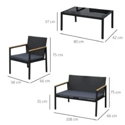 Outsunny Conjunto Muebles De Ratán De 4 Piezas Con Cojines Acolchados 2 Sillone 1 Sofá Para Doble Y Cafetería Vidrio Templado Para Jardín Exterior Terraza Patio Negro Y Gris -Jardin Decoración Shop 7a980546f1f68e1d3deb4fdff3a81f301834aa36 822939f1206e4f9cb3055fb09d7267f6