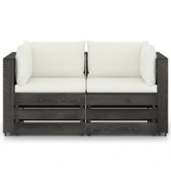 Sofá De Jardín De 2 Plazas Con Cojines Madera Impregnada Gris VidaXL