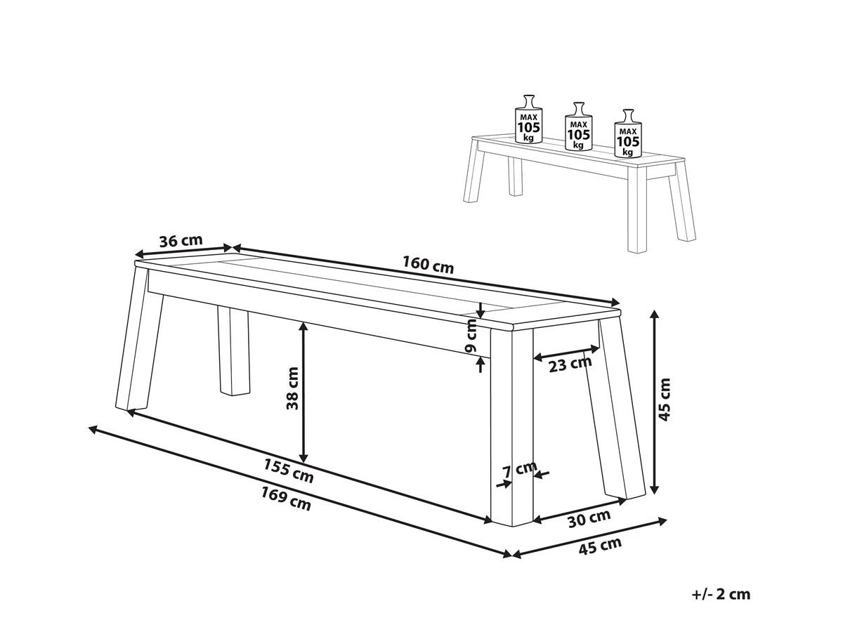 Banco De Jardín 3 Plazas De Madera De Acacia Clara LIVORNO 3 Banco De Jardín 3 Plazas De Madera De Acacia Clara LIVORNO - Imagen 3