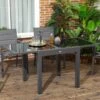 Outsunny Mesa De Jardín Extensible De Aluminio Mesa De Comedor Rectangular Con Encimera De Vidrio Templado Carga 50 Kg Para Terraza 160x80x75 Cm Negro