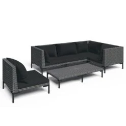 Set Muebles Jardín 6 Pzas Y Cojines Ratán Sintético Gris Oscuro VidaXL