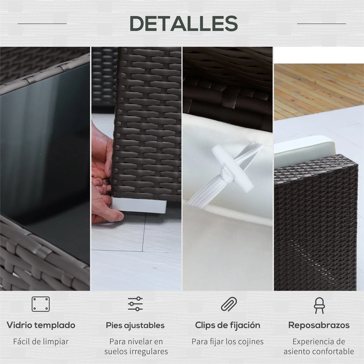 Outsunny Conjunto Muebles De Jardín Ratán 7 Piezas Set De Sofás Patio Con 1 Mesita Almohada Y Cojín Incluido Marco Acero Resistente Intemperie UV Marrón 7 Outsunny Conjunto Muebles De Jardín Ratán 7 Piezas Set De Sofás Patio Con 1 Mesita Almohada Y Cojín Incluido Marco Acero Resistente Intemperie UV Marrón - Imagen 7