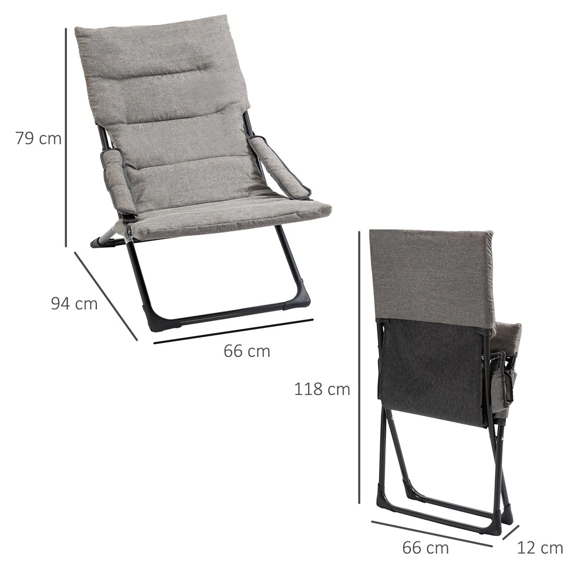 Outsunny 2 En 1 Silla De Camping Plegable Silla De Jardín Portátil Con Cojín Acolchado Extraíble Y Reposabrazos Marco De Acero Para Terraza Playa Exterior 66x94x79 Cm Gris 3 Outsunny 2 En 1 Silla De Camping Plegable Silla De Jardín Portátil Con Cojín Acolchado Extraíble Y Reposabrazos Marco De Acero Para Terraza Playa Exterior 66x94x79 Cm Gris - Imagen 3