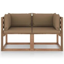 Sofá De Palés De Jardín 2 Plazas Cojines Gris Taupe Madera Pino VidaXL