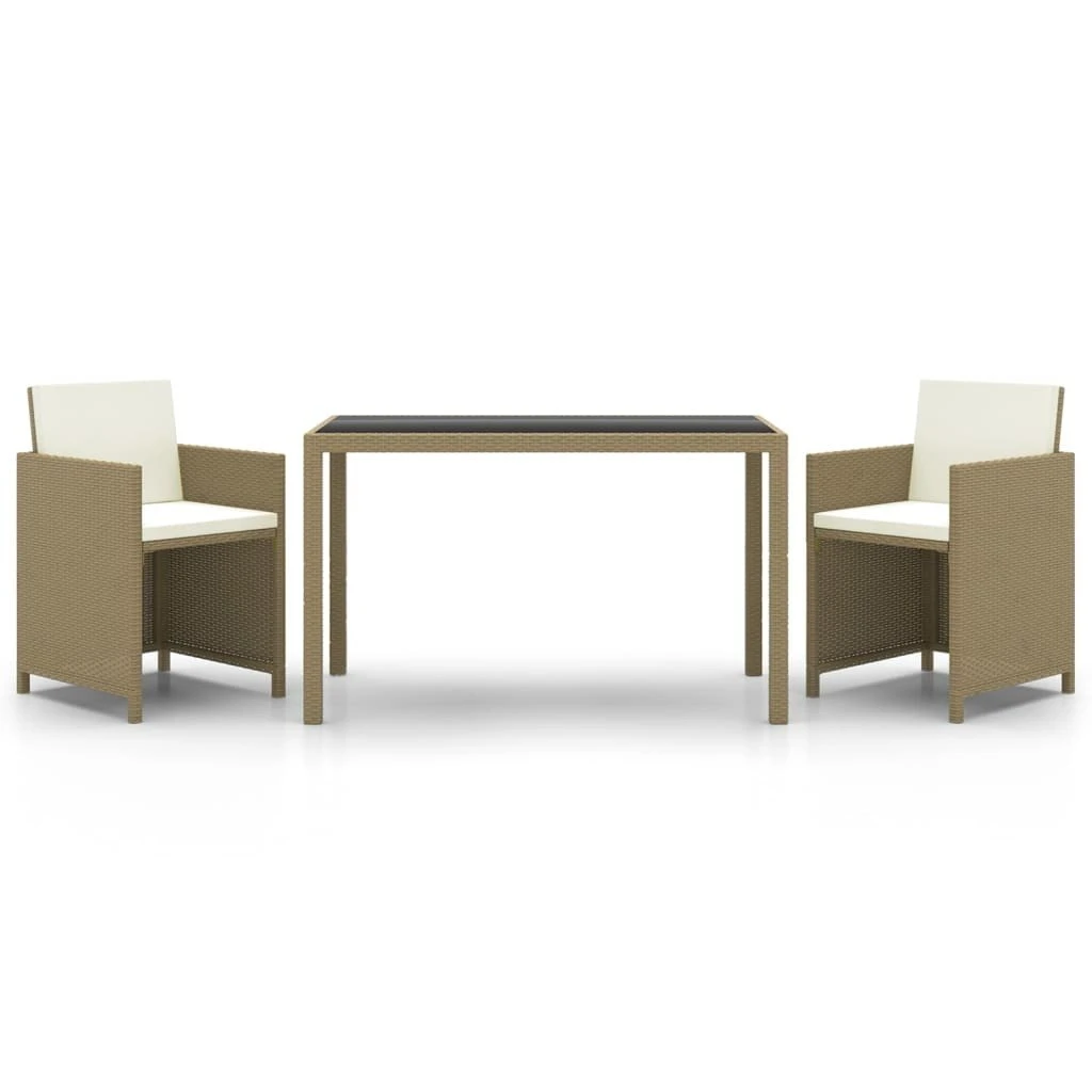 Set Comedor De Jardín 3 Pzas Con Cojines Ratán Sintético Beige VidaXL 1 Set Comedor De Jardín 3 Pzas Con Cojines Ratán Sintético Beige VidaXL