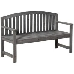 Outsunny Banco De Jardín De 2 Plazas Banco Listones De Madera Con Respaldo Y Reposabrazos Para Terraza Balcón Patio Exterior Carga 320 Kg 140x50x85 Cm Gris