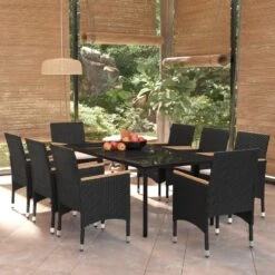 Juego De Comedor Para Jardín 9 Piezas Con Cojines Negro VidaXL -Jardin Decoración Shop 87d0f3b0a85bc9324e45eef4fefa5a9d5e59db1a e692f8820577482f80638b8c81e92e5f