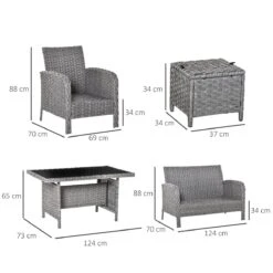 Outsunny Conjunto De Muebles De Jardín 6 Piezas De Ratán Con Mesa De Centro Sofá Doble 2 Sillones Individuales 2 Taburetes Con Cojines Para Patio Porche Terraza Gris -Jardin Decoración Shop 892a2ca1d029409f676e73c7cf845cd940816468 65c9c4405ad5412cae33422151bc164b