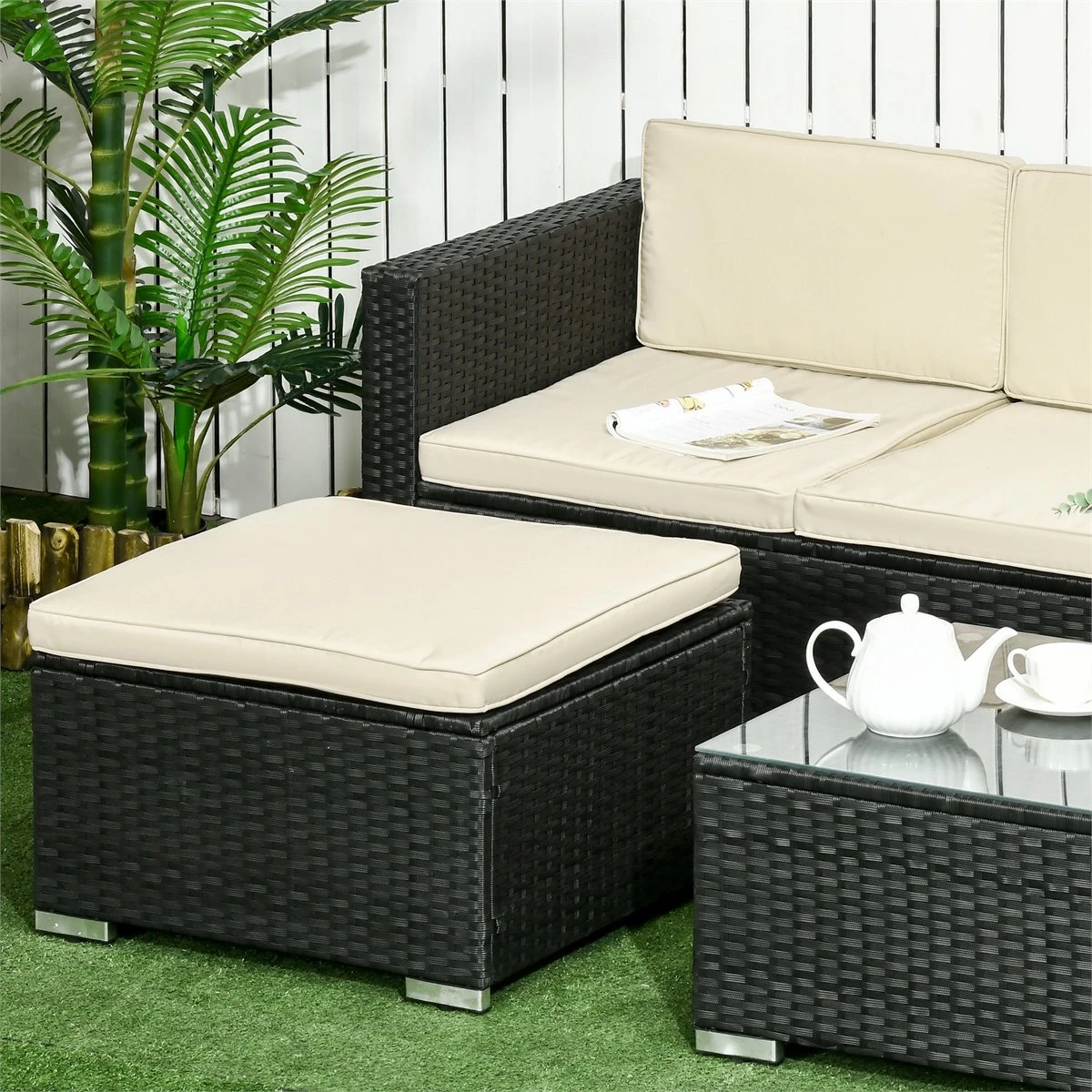 Outsunny Conjunto De Muebles De Ratán De Jardín 3 Piezas Muebles De Ratán Exterior Sofá De 3 Plazas Con Cojines Acolchados Mesa De Centro Con Tablero De Vidrio Templado Y Reposapiés Negro 9 Outsunny Conjunto De Muebles De Ratán De Jardín 3 Piezas Muebles De Ratán Exterior Sofá De 3 Plazas Con Cojines Acolchados Mesa De Centro Con Tablero De Vidrio Templado Y Reposapiés Negro - Imagen 9