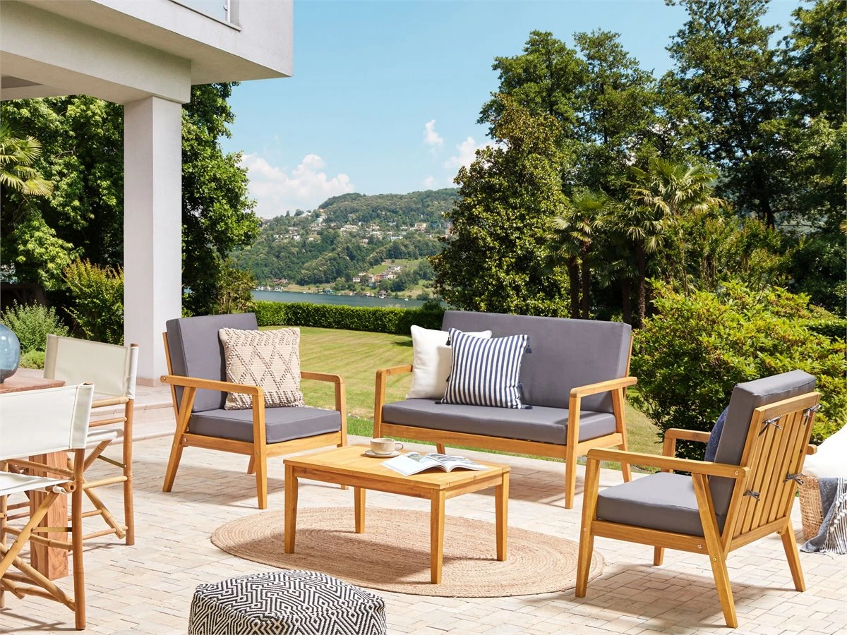 Conjunto De Jardín 4 Plazas Con Mesa De Madera De Acacia Clara/gris Oscuro PALLANO 1 Conjunto De Jardín 4 Plazas Con Mesa De Madera De Acacia Clara/gris Oscuro PALLANO