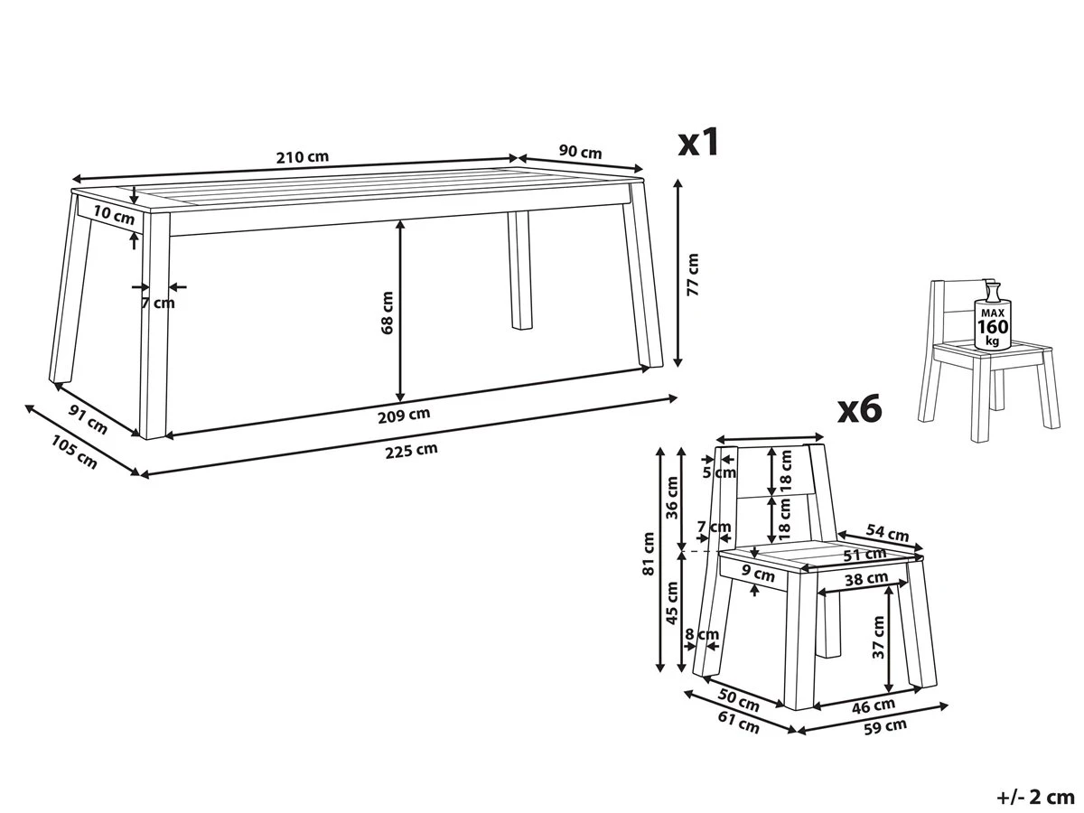 Conjunto De Jardín De Madera De Acacia Mesa Y Sillas LIVORNO 3 Conjunto De Jardín De Madera De Acacia Mesa Y Sillas LIVORNO - Imagen 3