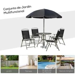 Outsunny Conjunto De Muebles Para Jardín Con 4 Sillas 1 Mesa Y 1 Parasol Texteline Aluminio Y Poliéster Negro -Jardin Decoración Shop 93bf8746fc5e50d248f55db0953dbb8067ec321b c8ca203156c44fda830d9f2995f4721a