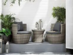 Conjunto De Jardín En Ratán Gris CAPRI