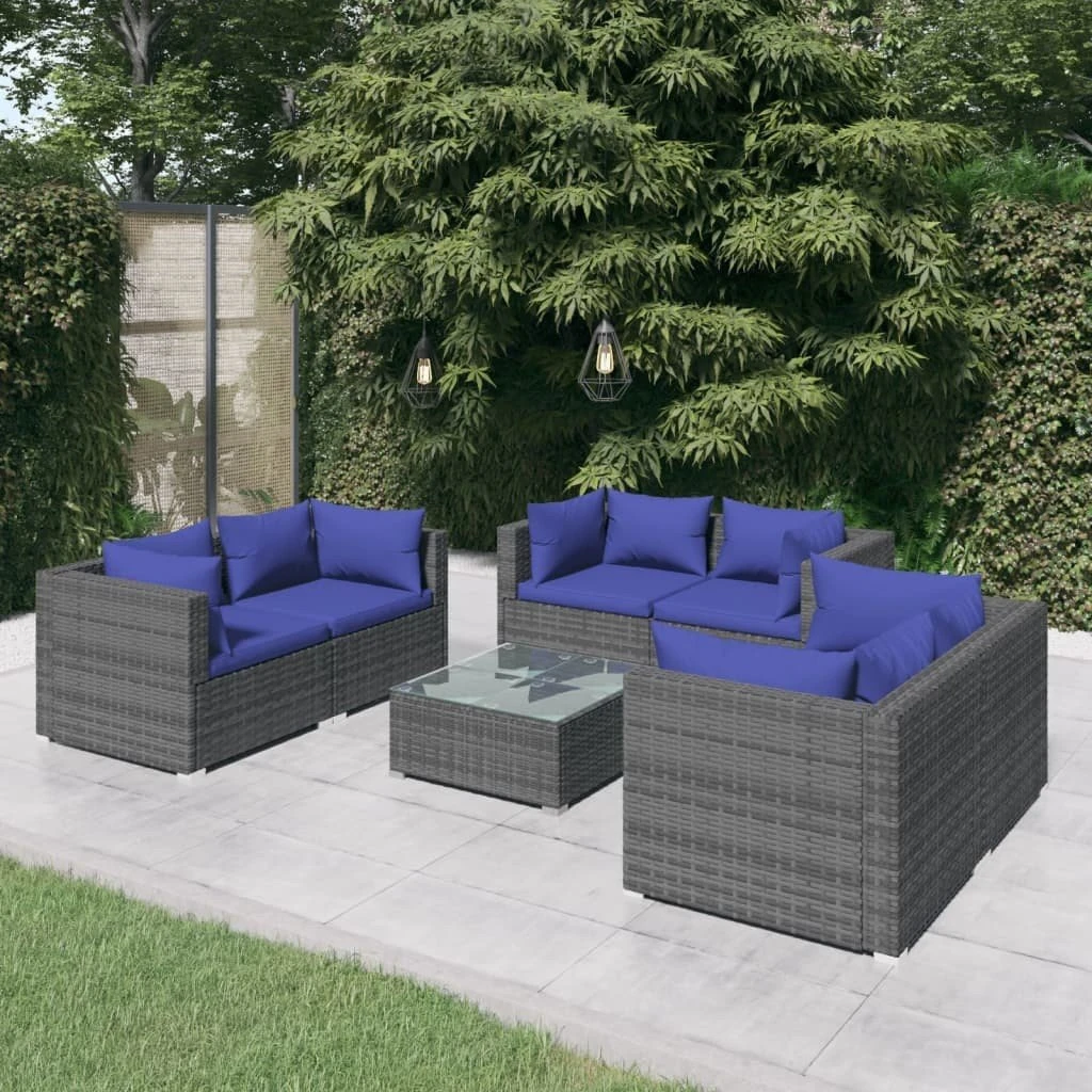 Set De Muebles De Jardín 7 Pzas Y Cojines Ratán Sintético Gris VidaXL 3 Set De Muebles De Jardín 7 Pzas Y Cojines Ratán Sintético Gris VidaXL - Imagen 3