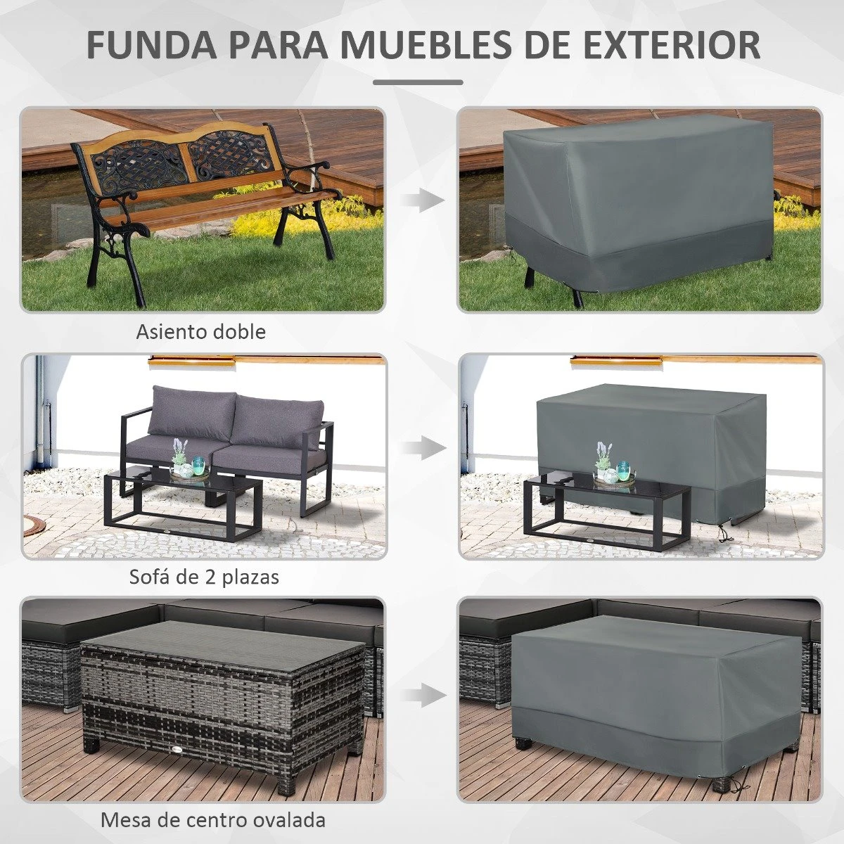 Outsunny Funda Protectora Para Muebles De Jardín Tela Oxford 600D Impermeable Cubierta De Muebles De Mesas Sillas Sofás Exterior Con Cordón Y Hebilla 190,5x72x76 Cm Gris 5 Outsunny Funda Protectora Para Muebles De Jardín Tela Oxford 600D Impermeable Cubierta De Muebles De Mesas Sillas Sofás Exterior Con Cordón Y Hebilla 190,5x72x76 Cm Gris - Imagen 5