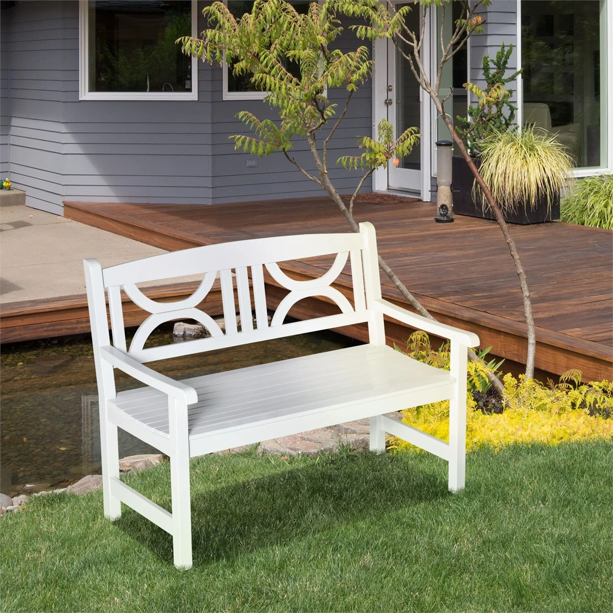 Outsunny Banco De Madera Maciza Exterior De 2 Plazas 123x61x89,5 Cm Banco De Jardín Con Respaldo Decorativo Y Reposabrazos Para Terraza Balcón Patio Carga 250 Kg Blanco 2 Outsunny Banco De Madera Maciza Exterior De 2 Plazas 123x61x89,5 Cm Banco De Jardín Con Respaldo Decorativo Y Reposabrazos Para Terraza Balcón Patio Carga 250 Kg Blanco - Imagen 2