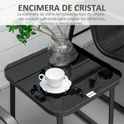 Outsunny Conjunto De Muebles De Jardín 3 Piezas Mesa De Vidrio Templado 44x44x41 Cm Y 2 Sillas 62x80x75 Cm Con Reposabrazos Y Respaldo Transpirable Para Terraza Balcón Negro -Jardin Decoración Shop acfe63f89604464a004a0953abd17add27daaa1d 23deb3870e094938b8e18199b868cbef