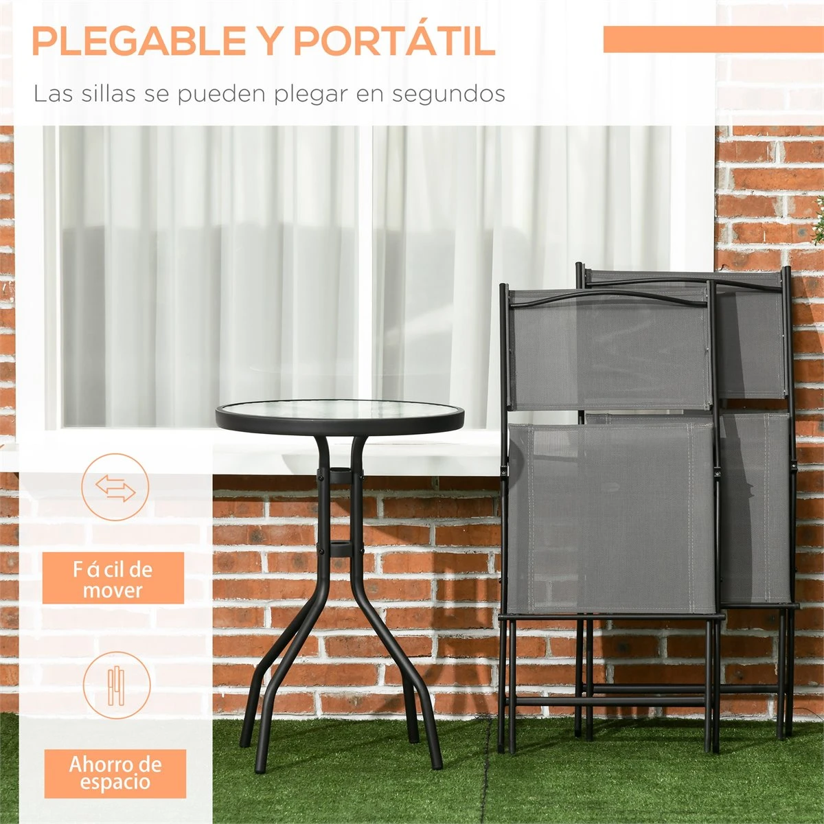 Outsunny Conjunto De Muebles De Jardín 3 Piezas Set De Muebles Exterior Incluye Mesa Con Encimera De Vidrio Templado Y 2 Sillones Plegable Con Respaldo Y Asiento De Texteline Gris 4 Outsunny Conjunto De Muebles De Jardín 3 Piezas Set De Muebles Exterior Incluye Mesa Con Encimera De Vidrio Templado Y 2 Sillones Plegable Con Respaldo Y Asiento De Texteline Gris - Imagen 4