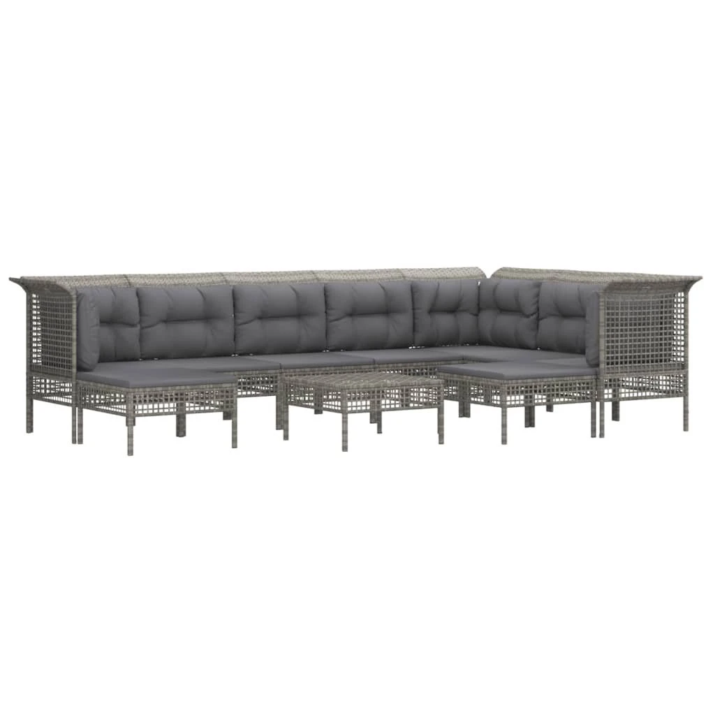 Set De Muebles De Jardín 10 Pzas Y Cojines Ratán Sintético Gris VidaXL 2 Set De Muebles De Jardín 10 Pzas Y Cojines Ratán Sintético Gris VidaXL - Imagen 2