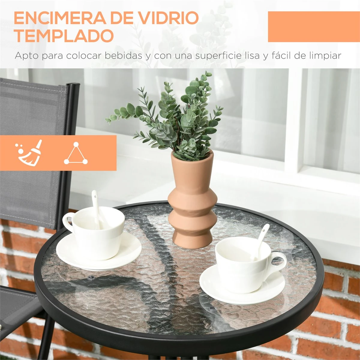 Outsunny Conjunto De Muebles De Jardín 3 Piezas Set De Muebles Exterior Incluye Mesa Con Encimera De Vidrio Templado Y 2 Sillones Plegable Con Respaldo Y Asiento De Texteline Gris 6 Outsunny Conjunto De Muebles De Jardín 3 Piezas Set De Muebles Exterior Incluye Mesa Con Encimera De Vidrio Templado Y 2 Sillones Plegable Con Respaldo Y Asiento De Texteline Gris - Imagen 6
