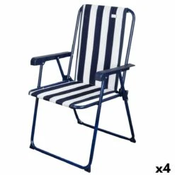 Silla Plegable Aktive Blanco Azul Marino A Rayas 43 X 85 X 47 Cm (4 Unidades)