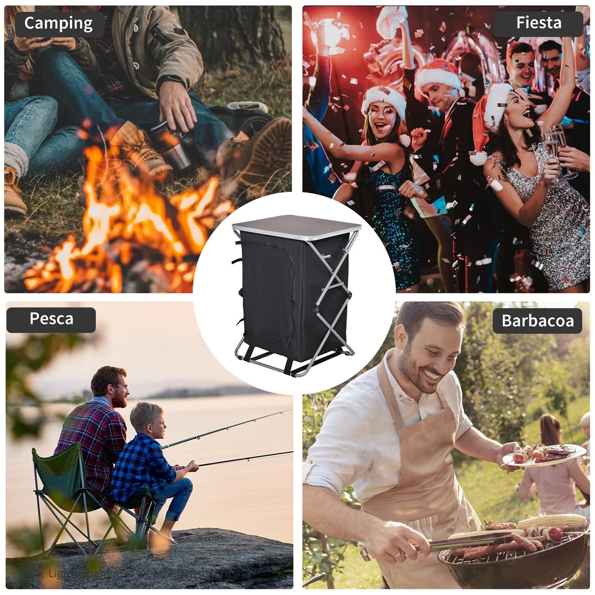 Outsunny Armario Cocina De Camping Plegable Con Paravientos 3 Estantes Bolsa De Almacenamiento Encimera 58X65x93 Cm Para Exterior Acampadas Picnics Tela Oxford Negro 7 Outsunny Armario Cocina De Camping Plegable Con Paravientos 3 Estantes Bolsa De Almacenamiento Encimera 58X65x93 Cm Para Exterior Acampadas Picnics Tela Oxford Negro - Imagen 7