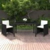 Set De Comedor De Jardín 3 Pzas Y Cojines Ratán Sintético Negro VidaXL