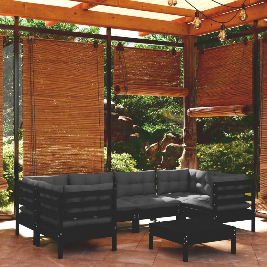 Muebles De Jardín 7 Pzas Con Cojines Negro Madera De Pino VidaXL 3 Muebles De Jardín 7 Pzas Con Cojines Negro Madera De Pino VidaXL - Imagen 3