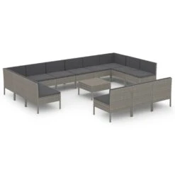 Set De Muebles De Jardín 14 Pzas Y Cojines Ratán Sintético Gris VidaXL