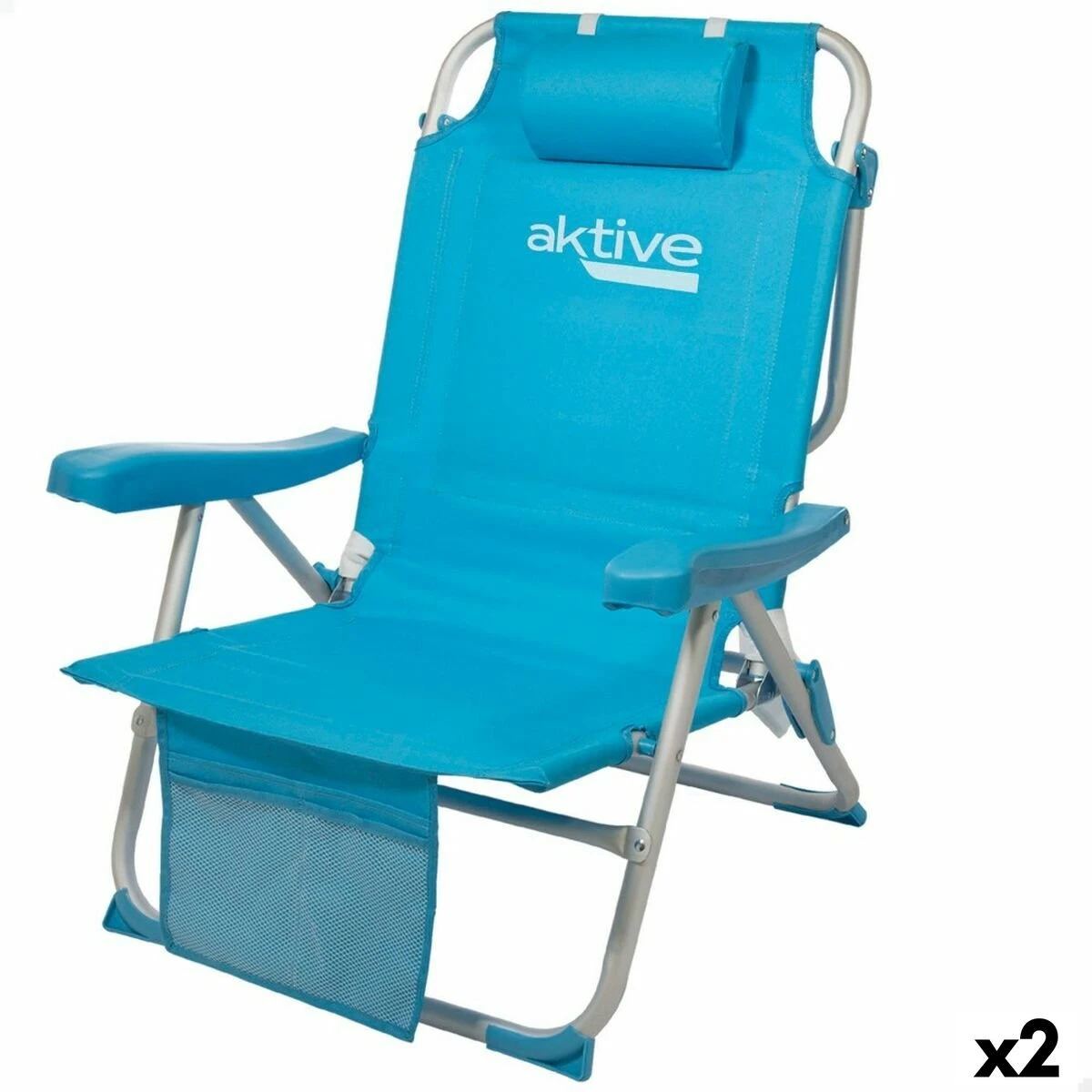 Silla Plegable Con Reposacabezas Aktive 49 X 80 X 58 Cm Azul (2 Unidades) 1 Silla Plegable Con Reposacabezas Aktive 49 X 80 X 58 Cm Azul (2 Unidades)