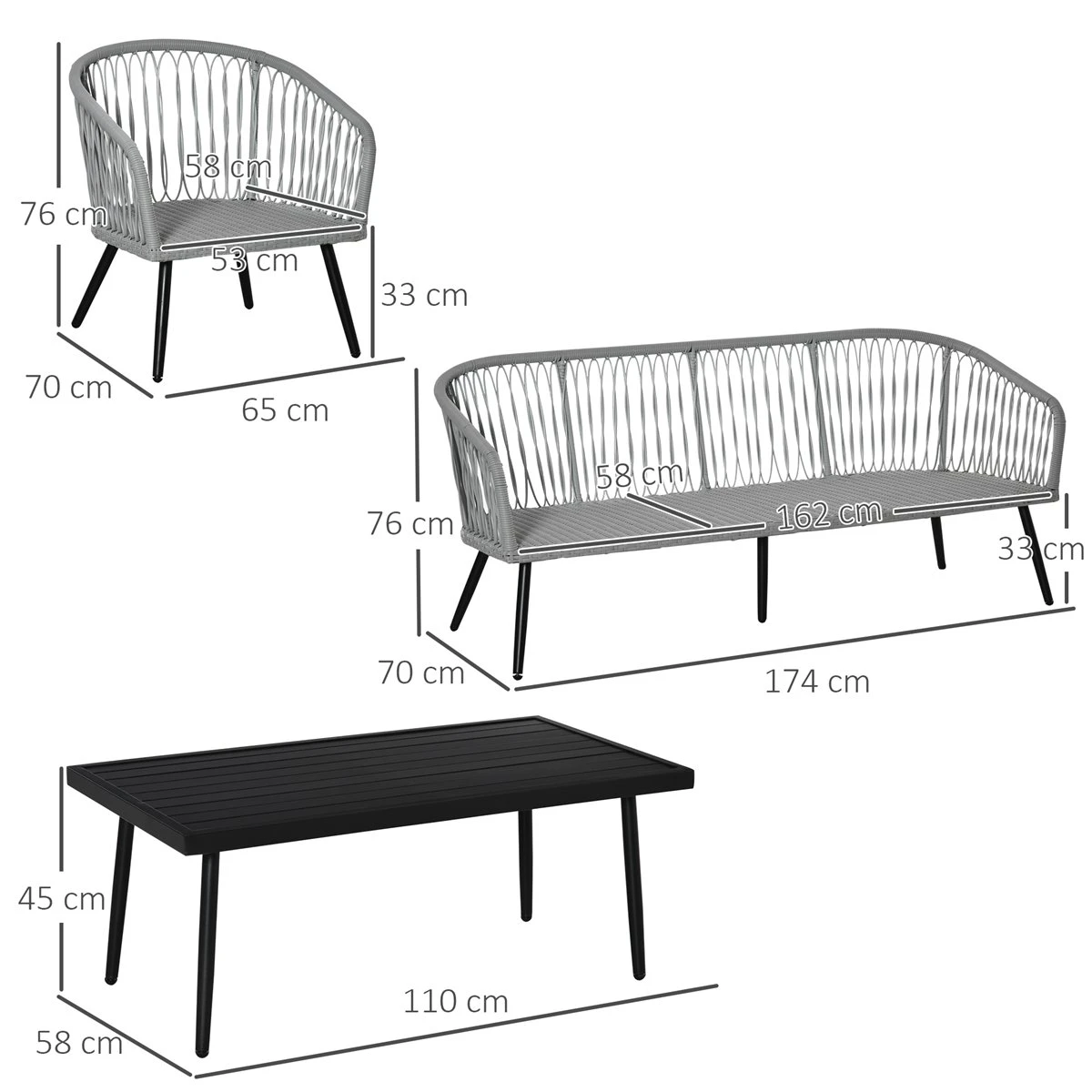 Outsunny Conjunto De Muebles De Ratán Y Aluminio Juego De Muebles De Jardín 4 Piezas Mesa De Café Sofá De 3 Plazas Y 2 Sillones Con Cojines Para Terraza Exterior Gris 3 Outsunny Conjunto De Muebles De Ratán Y Aluminio Juego De Muebles De Jardín 4 Piezas Mesa De Café Sofá De 3 Plazas Y 2 Sillones Con Cojines Para Terraza Exterior Gris - Imagen 3