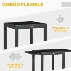 Outsunny Mesa De Jardín Extensible De Aluminio Mesa De Comedor Rectangular Con Encimera De Vidrio Templado Carga 50 Kg Para Terraza 160x80x75 Cm Negro -Jardin Decoración Shop cdd842892c30893f86de32a7accb124580987e63 deeeef14c83c41f9a6982a2562423a64