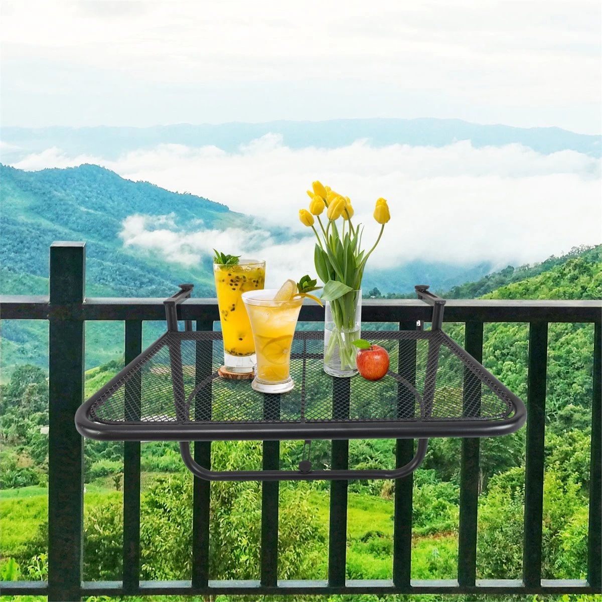 Outsunny Mesa Colgante De Balcón Con Brazo Regulable Y Altura Ajustable En 3 Posiciones Marco Metálico Carga Máx. 30 Kg 60x56,5x45 Cm Negro 7 Outsunny Mesa Colgante De Balcón Con Brazo Regulable Y Altura Ajustable En 3 Posiciones Marco Metálico Carga Máx. 30 Kg 60x56,5x45 Cm Negro - Imagen 7