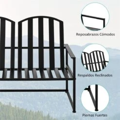 Outsunny Banco De Jardín De 2 Plazas Metal Con Respaldo Alto Y Reposabrazos Para Exterior Parque Patio Terraza Estilo Rústico Carga Máx. 220 Kg 108x63x80,5 Cm Negro -Jardin Decoración Shop d569167bc733ca8719efb58a1246c0fd9239e823 899c6af80e844e94953711df0d7ffaf0