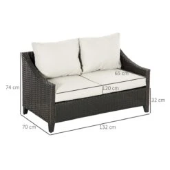 Outsunny Sofá De Ratán De 2 Plazas Sofá De Jardín Exterior Con Cojines Acolchados Almohadas Con Cremallera Y Pies Ajustables Para Terraza Balcón Patio 132x70x74 Cm Marrón -Jardin Decoración Shop d70225ad3300398b34b8be742dbba53aa556bd23 9fbce7c0f3894342b768ff8a3e58a540