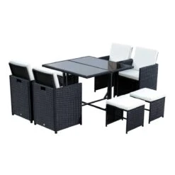 Outsunny Conjunto De Muebles De Jardín Comedor 9 Piezas De Ratán Apilables Con Cojines Para Terraza 1 Mesa 4 Sillas Y 4 Taburetes De Exterior Elegante Negro -Jardin Decoración Shop d8dfc30e58754bd55f8b7dfe24590a59b9a5237a db40f12996584106b7c464ad670abada